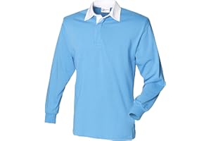FRONTROW Front Row Long Sleeve Classic Rugby Shirt, 14 colours, Small to XXL - Surf Blue/White - 2XL