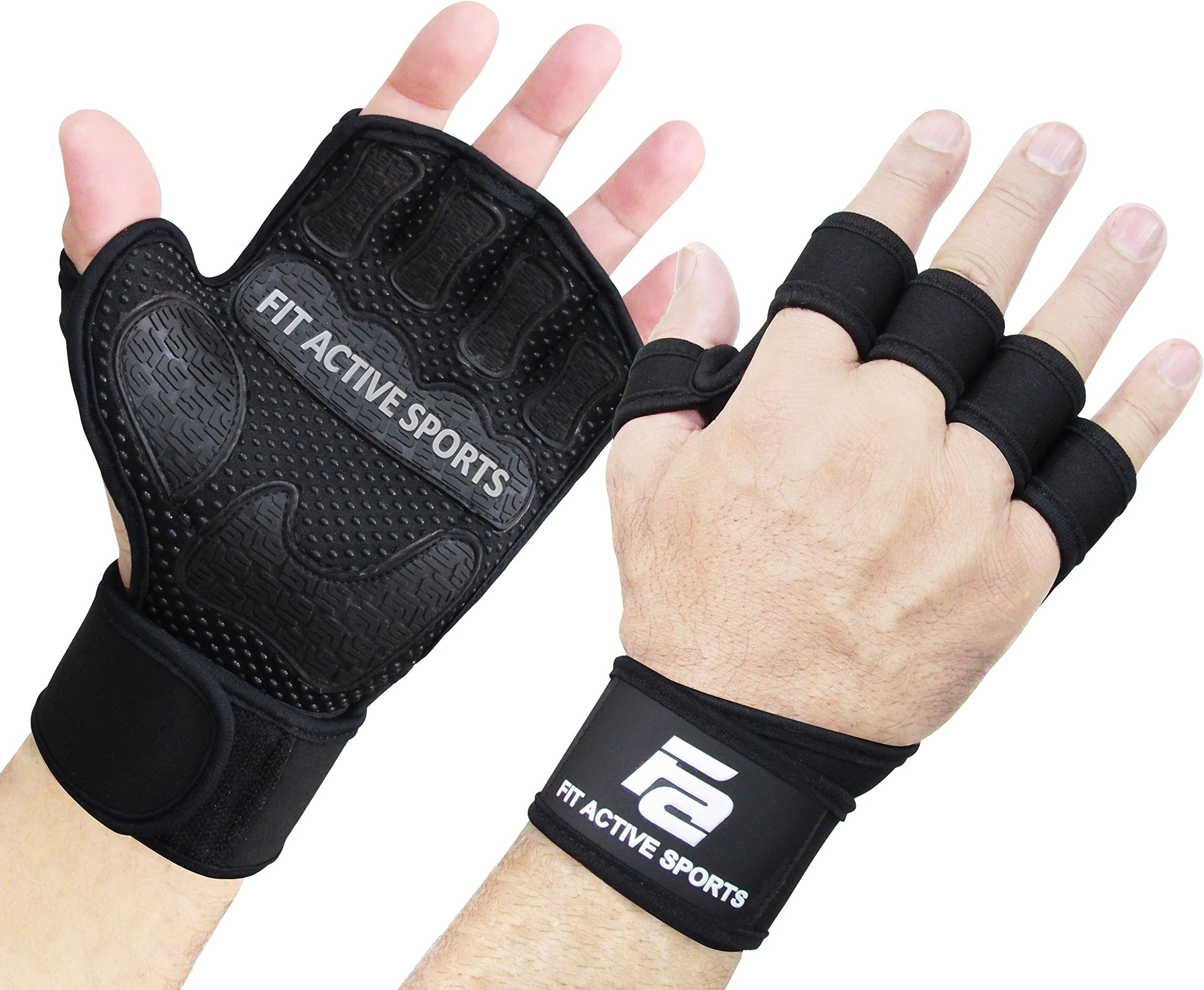 Fit Active Sports The Gripper Weight Lifting Gloves with Wrist Wraps - Extra Grip & Padding for Lifting, Gym Workout, Cross Training Fitness, Weightlifting. for Men & Women. No Calluses