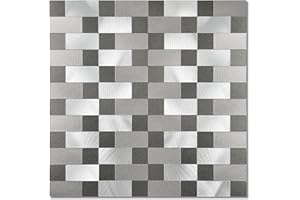 Yipscazo 20 Sheets Peel and Stick Backsplash Tile, Stick on Stainless Steel Backsplash Metal Tiles for Kitchen Walls in Silver Black (12''x12'')