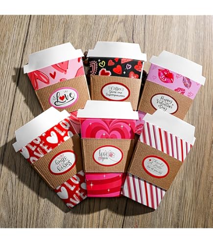 Valentine's Day Coffee Cup Card Holders - 4 Set Greeting Card With Gift Money Holder, Romantic Christmas Gift Card
