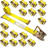 KJE 18 Pack E-Track Ratchet Straps, 2" x15' Heavy Duty Cargo Tie-Downs, 4500LBS Breaking Strength, Standard E Track Fitting Tie Down Ratcheting Strap for Cargo Vans, Trucks, Trailers