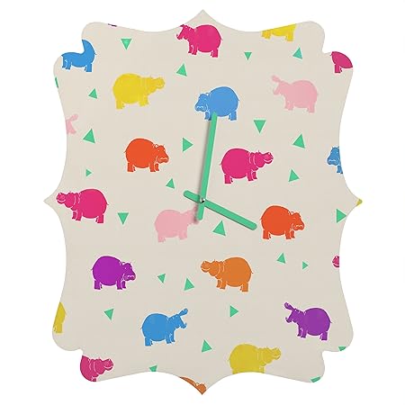 DENY Designs Kangarui Happy Hippo Party Quatrefoil Clock, Small