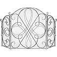 Best Choice Products 3-Panel 55x33in Solid Wrought Iron See-Through Metal Fireplace Screen, Spark Guard Safety Protector w/Decorative Scroll - Pewter