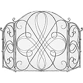 Best Choice Products 3-Panel 55x33in Solid Wrought Iron See-Through Metal Fireplace Screen, Spark Guard Safety Protector w/Decorative Scroll - Pewter