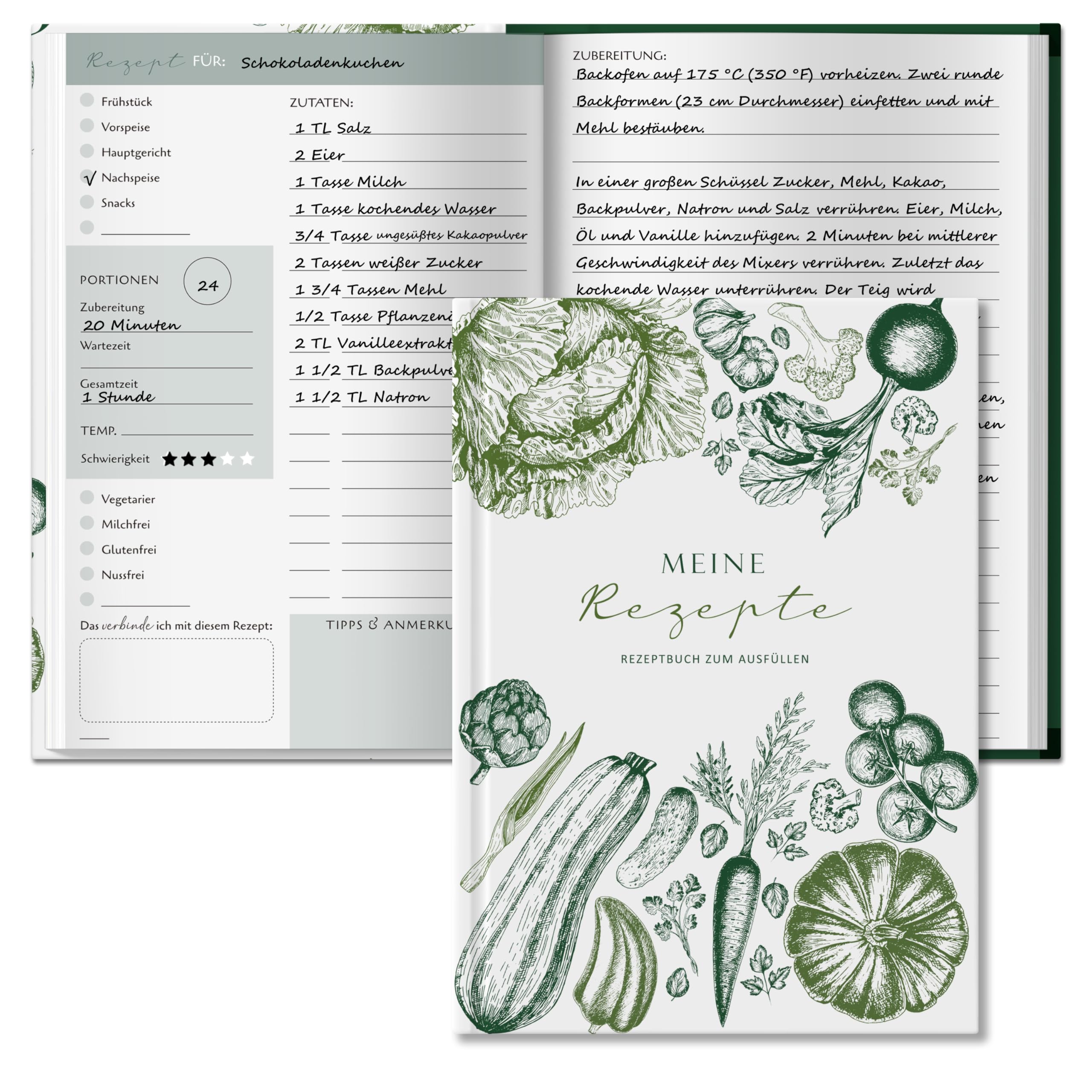 BIROYAL Cookbook Self-Writing, Recipe Book A5 Hard Cover, Recipes Book Self-Writing, DIY Cookbook, Baking Book Writing, My Recipes, Favourite Recipes Recipe Book to Fill in, Green