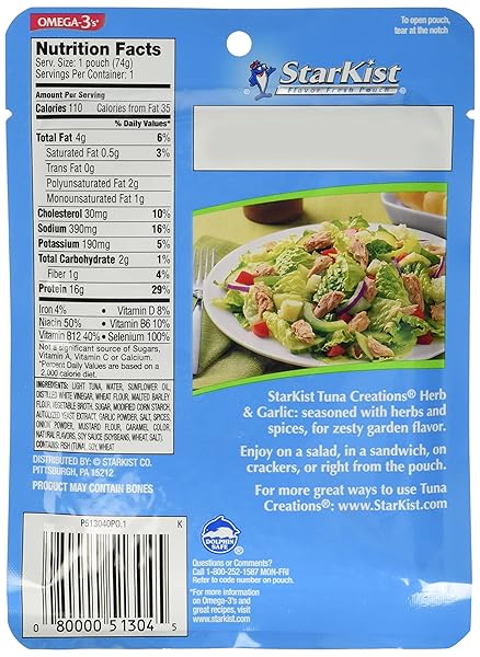 STARKIST TUNA CREATIONS, HERB & GARLIC, SINGLE SERVE 2.6-OUNCE POUCH (PACK OF 6)