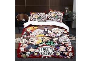 Hveeul Anime 3D Demon Slayer: Duvet Cover 3 Piece Bedding Set,Teen Comforter Cover Set Super Soft Duvet Cover with Pillowcase(Style 11 Queen: 90"x90"