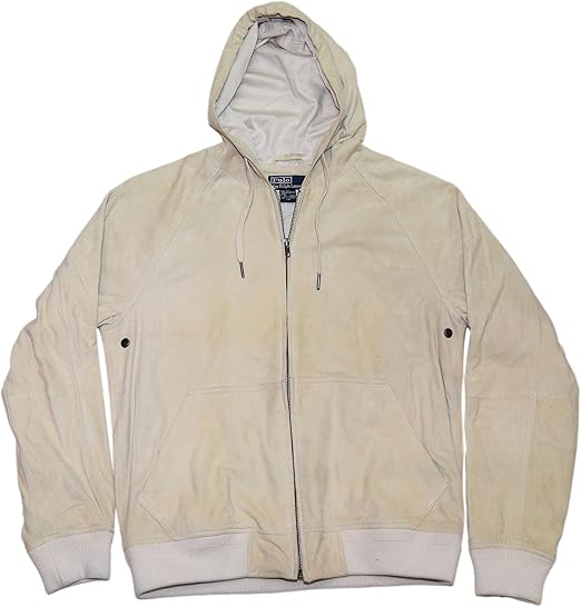 Ralph Lauren Polo Mens Suede Leather Hooded Jacket Coat Off White Cream Medium at Amazon Menâs 