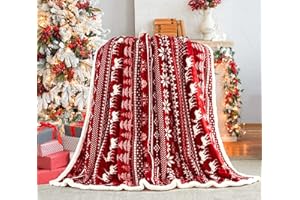 Touchat Red Sherpa Christmas Throw Blanket, Fuzzy Fluffy Soft Cozy Blanket, Fleece Flannel Plush Microfiber Blanket for Couch Bed Sofa (50" X 60", Red Reindeer)