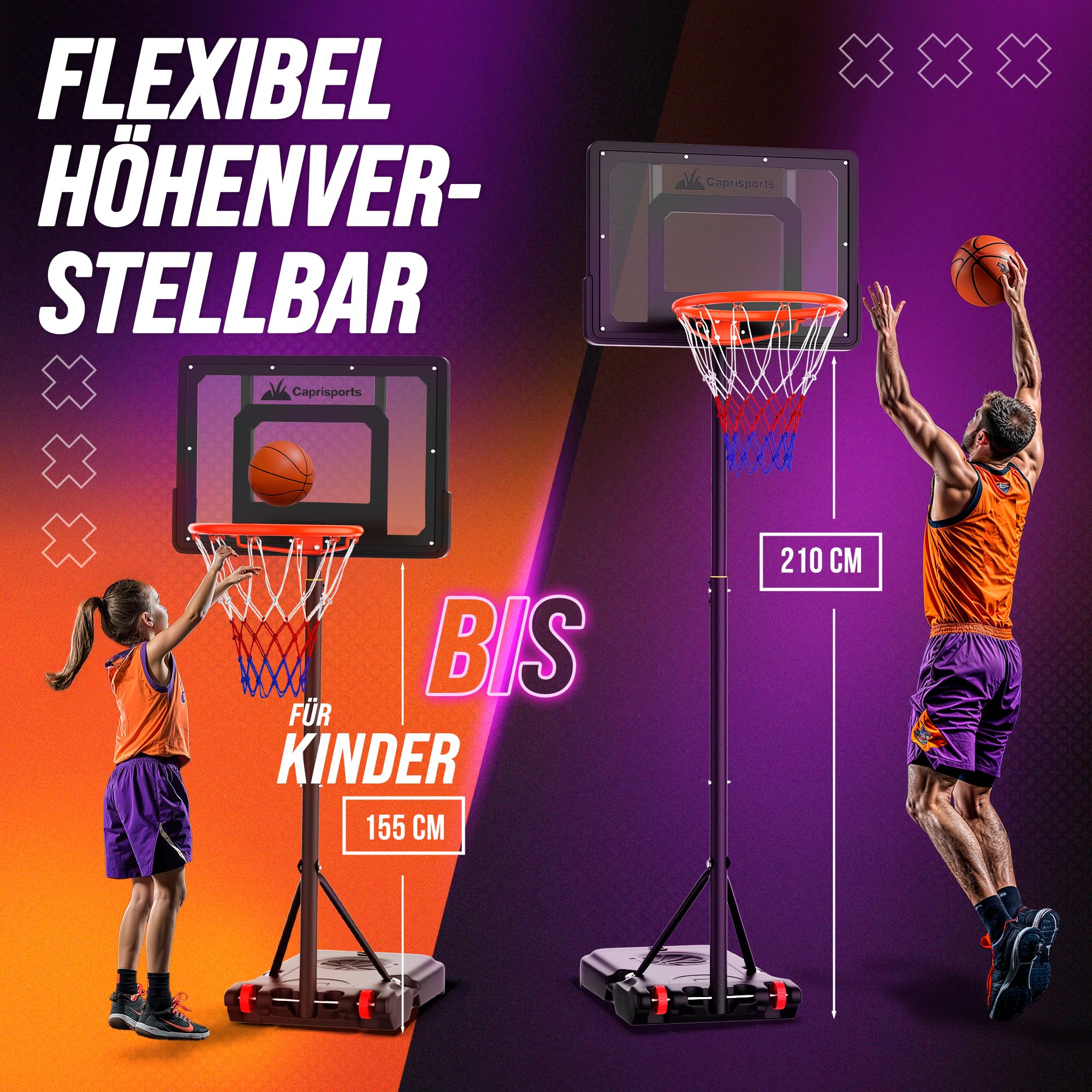 Basketballkorb Outdoor [mit Sandsack & Ball] – Basketball Korb höhenverstellbar – Wetterfester Basketballkorb mit Ständer – Basketballkörbe für Kinder und Erwachsene - Basketball Hoop – 210 cm 4
