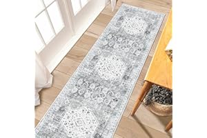RUUGME 2x7 Washable Runner Rug - Vintage Hallway Rugs Non Slip Stain Resistant Rugs for Kitchen Living Room Bedroom Laundry Room Mat Distressed Rug Carpet Runner for Bathroom 2'x7' Grey