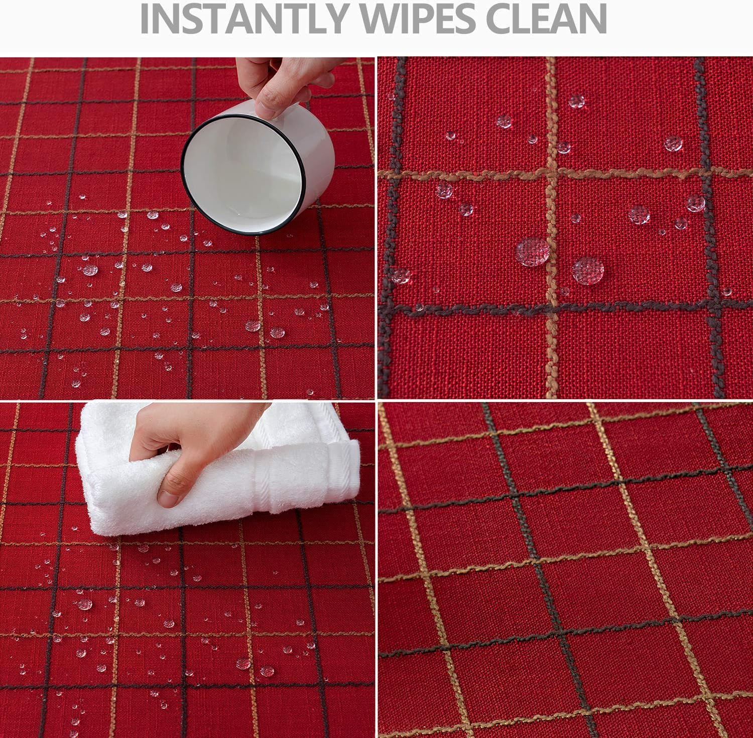 joybest Tablecloths, Rectangle Table Cloth Cotton Linen Wrinkle Free Stitching Lattice Washable Tablecloths Dust-Proof Table Cover for Party Kitchen Dinning (Round, 70 Inch, Red): Kitchen & Dining
