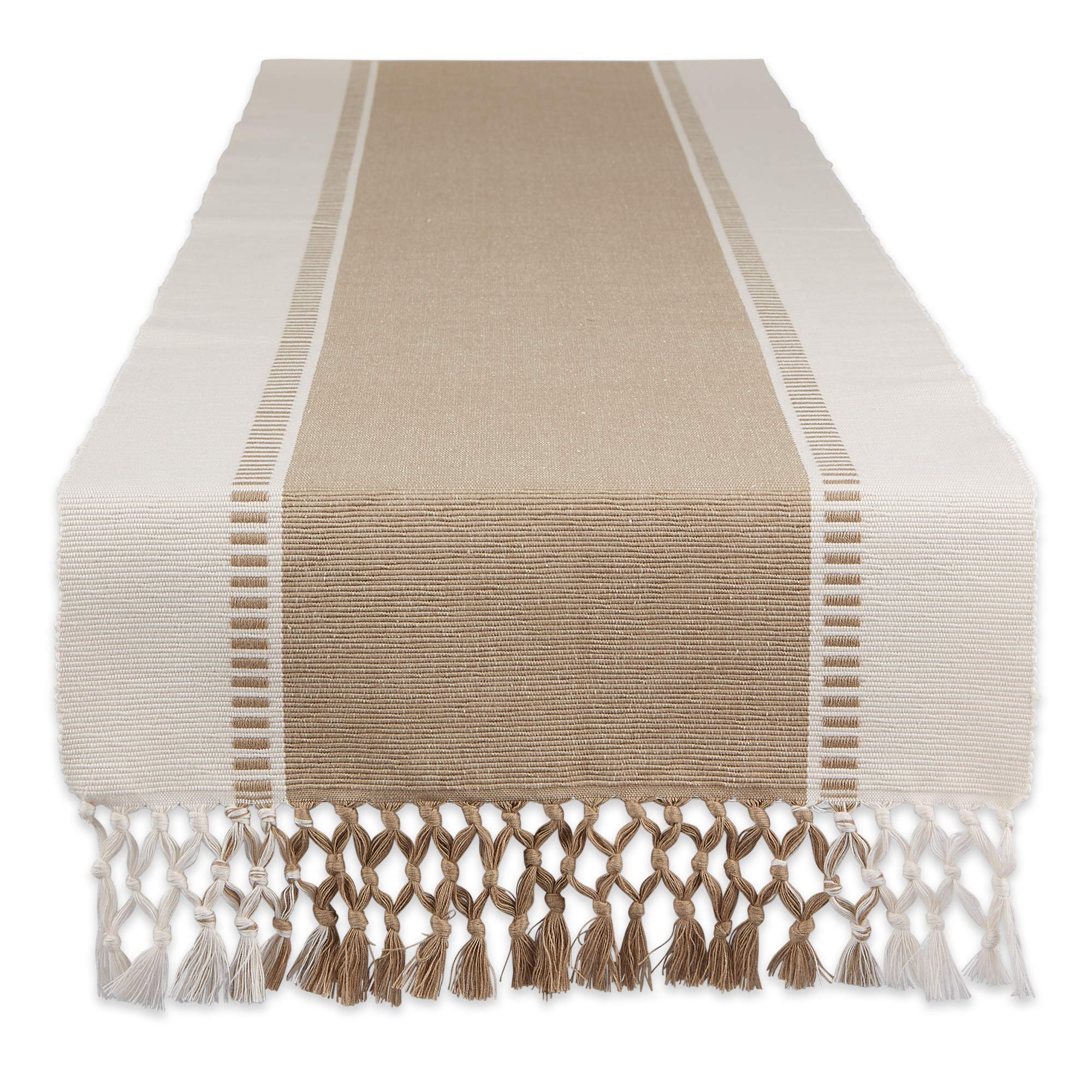 DII Woven Table Runner, Cotton, Stone Brown, 13x108 (13x113.5, Fringe Included)