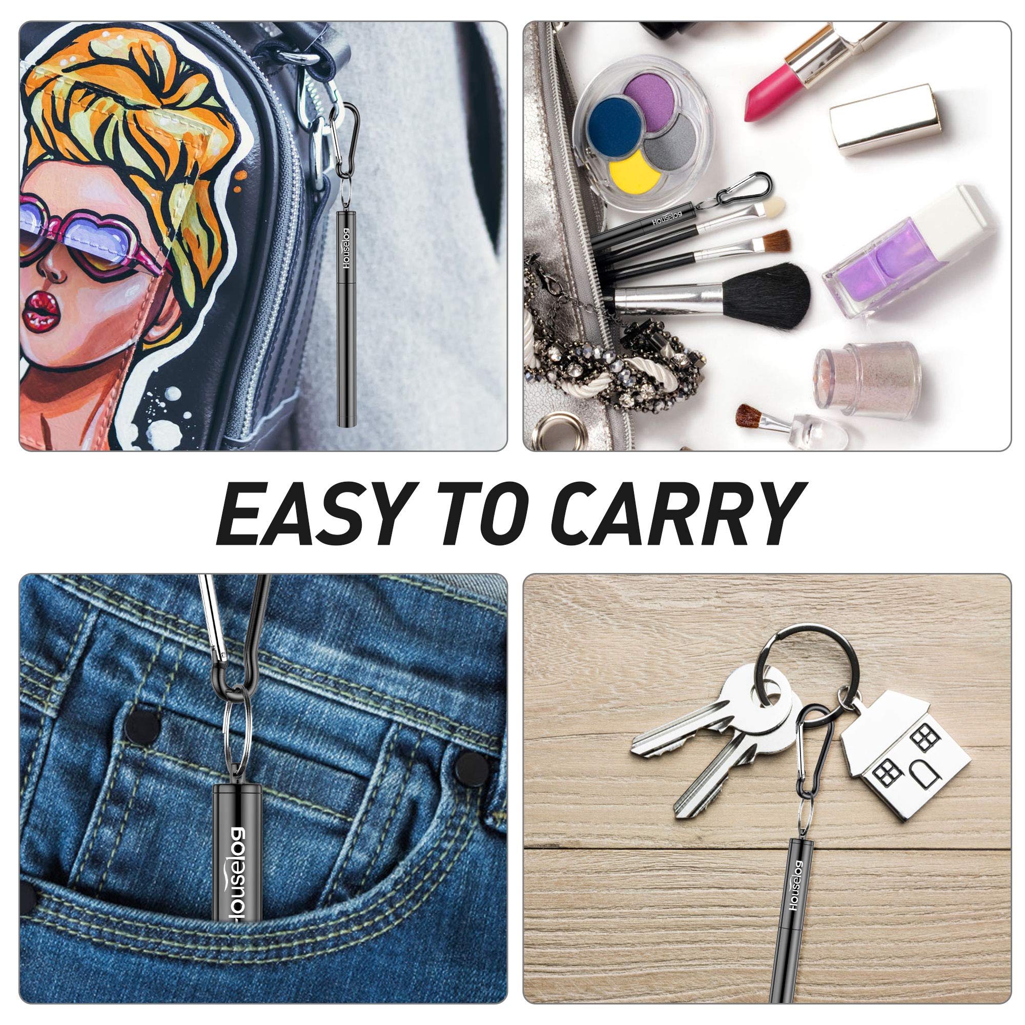 Reusable Straws - 2 Pack Telescopic Reusable Straws Stainless Steel Metal Drinking Straw (P-Black/Silver)