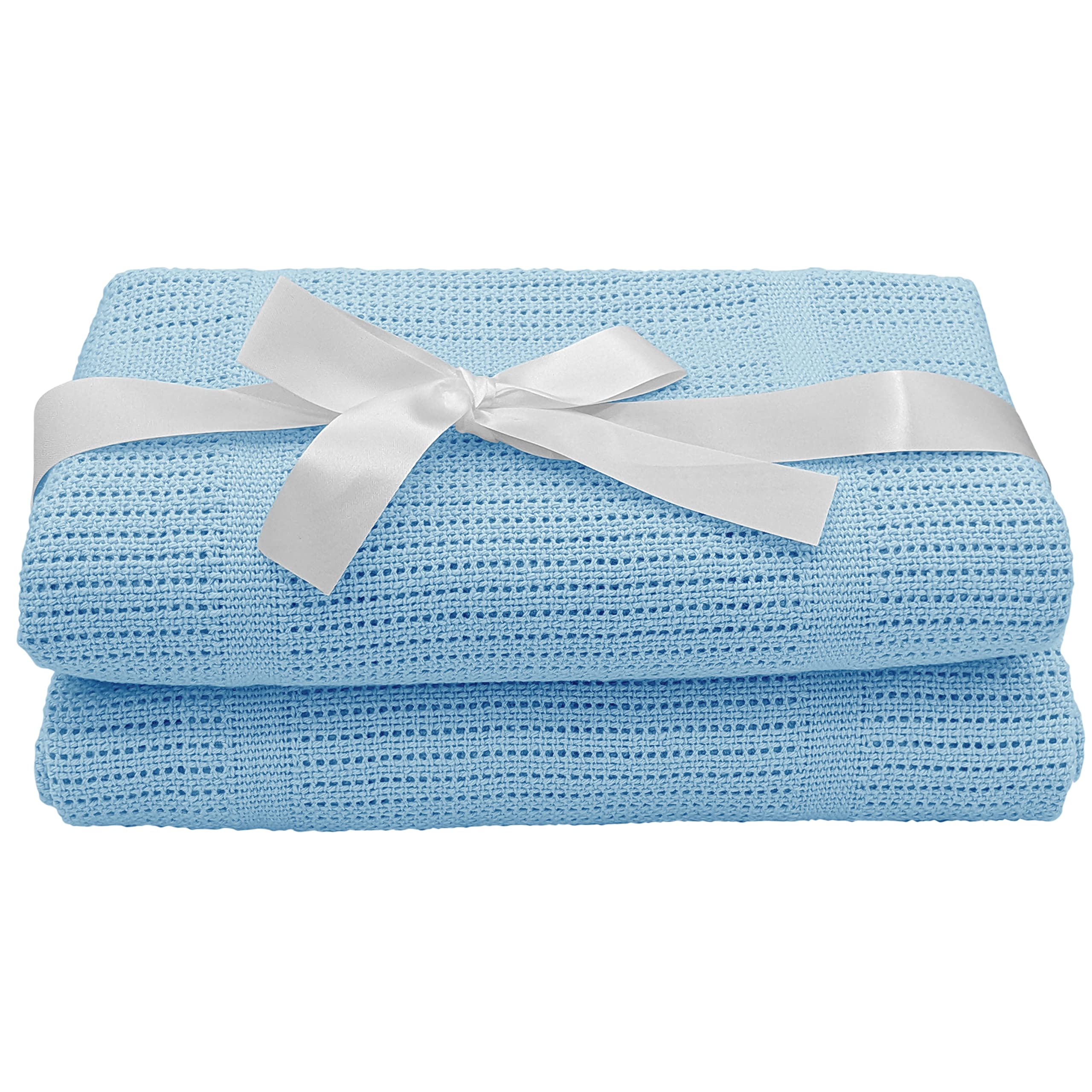Noble & Brite Cotton Cellular Baby Blankets Twin Pack, Cellular Blanket For Newborn Baby, Soft and Lightweight For Baby Cot, Pram, Moses Basket, Travel (100 x 75cm, Blue)