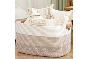 danpinera Blanket Basket, 72L Woven Storage basket with Leather Handle, Eco-friendly Decorative Storage Organization in Bathroom & Living Room for Towels 22 ''*17 ''*11.8 '', Gradient Brown