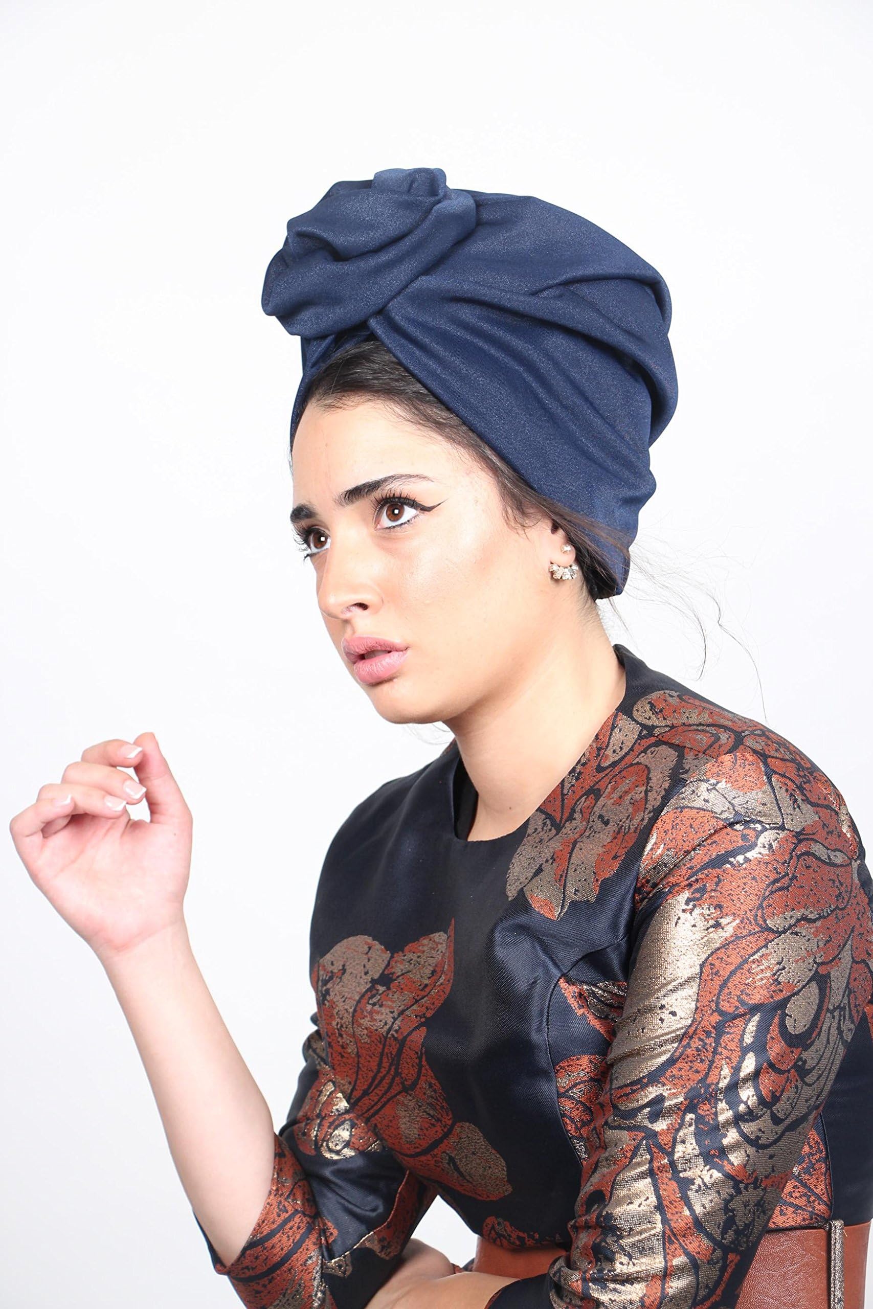 blue turban flower, full turban hat, turban headwrap, chemo cap, women's turban, vintage style,boho turban, headpiece, head covering