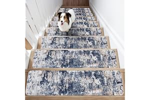 Vamcheer Non-Slip Carpet Stair Treads for Wooden Steps, 30"X8" 15 PCS Staircase Step Treads Indoor Soft Resistant Rubber Safety Stair Mats for Pets & Elders, Reusable Stair Runner Dark Blue