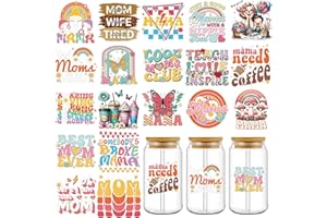 EOBECY UV DTF Cup Wrap Transfer Stickers: 20 Pcs Mama UV DTF Cup Wraps for 16 oz Glass Water Bottle, Funny Mom Affirmation Uvdtf Sticker, Rub on Transfers Waterproof, DIY Craft Gifts for Mom Mother's Day