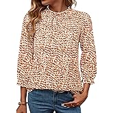 SimpleFun Womens Blouses 3/4 Sleeve Ruffle Neck Printed Business Casual Tops Flowy Dressy Work Shirts