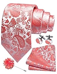 GUSLESON Mens Coral Tie for Wedding Coral Pink Silk