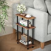 Apicizon Small Narrow Side Table, 3-Tier Skinny End Table, Brown and Black | Sofa Side Table, Slim End Table, Wood Storage Shelf, Slim Nightstand Bedside Table for Narrow Spaces, Living Room, Bedroom