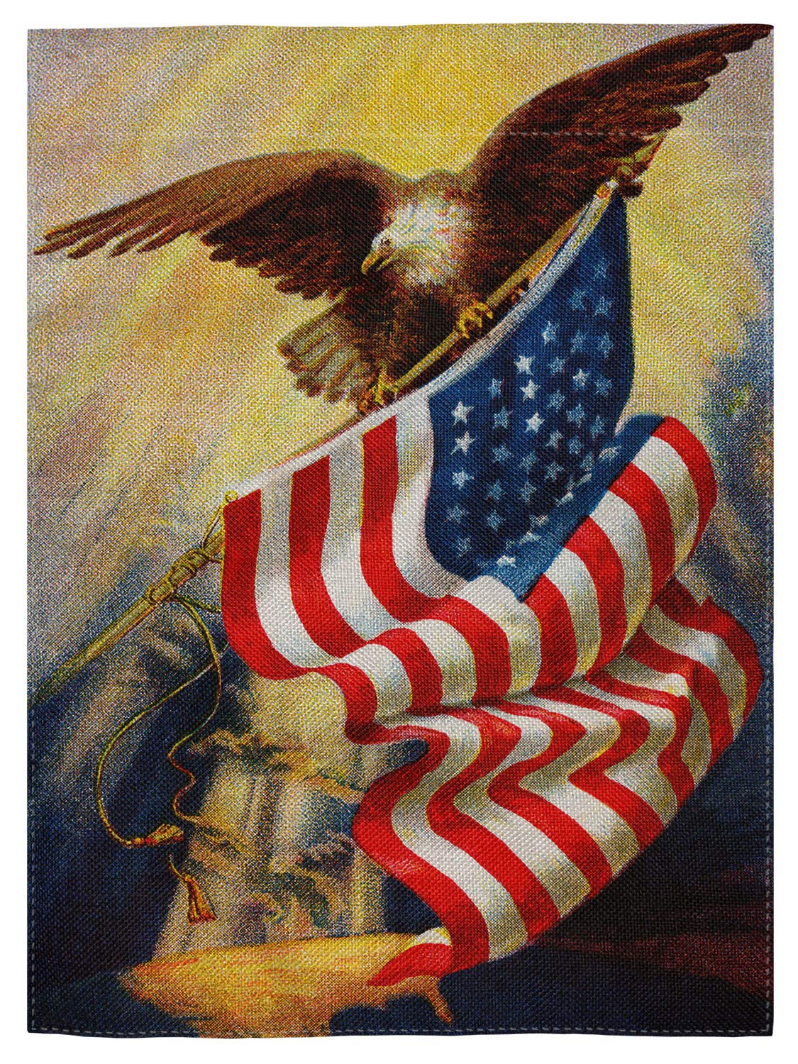 Pingpi Vintage Memorial Day Independence USA Flag Burlap Garden Flag Banner 12.5"x18", 4th of July American Bald Eagle Decorative Flag for Anniversary Home Outdoor Garden Decor