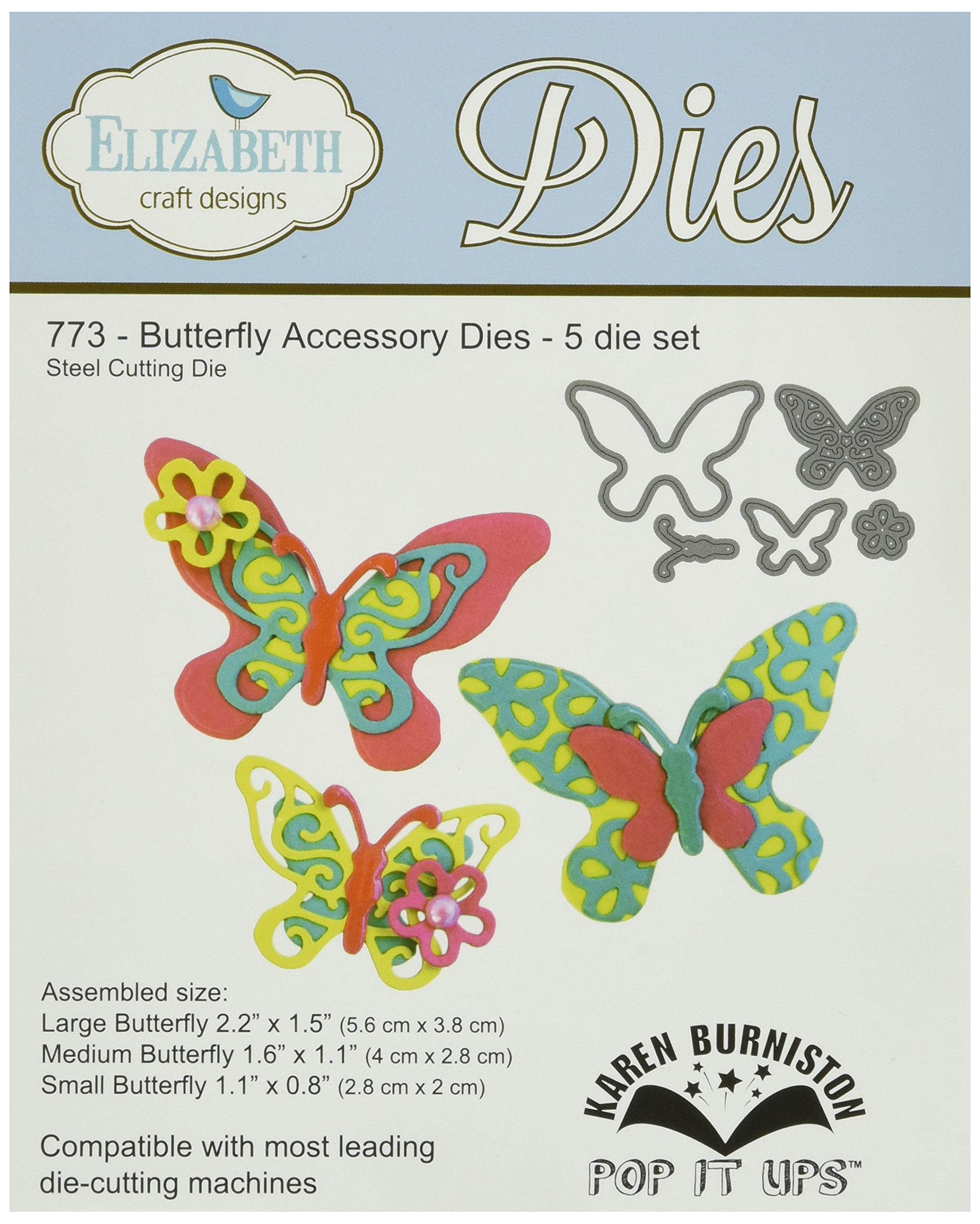 Elizabeth Craft Designs Pop It Up Metal Dies by Karen Burniston, Butterfly Accessory, Grey, Various