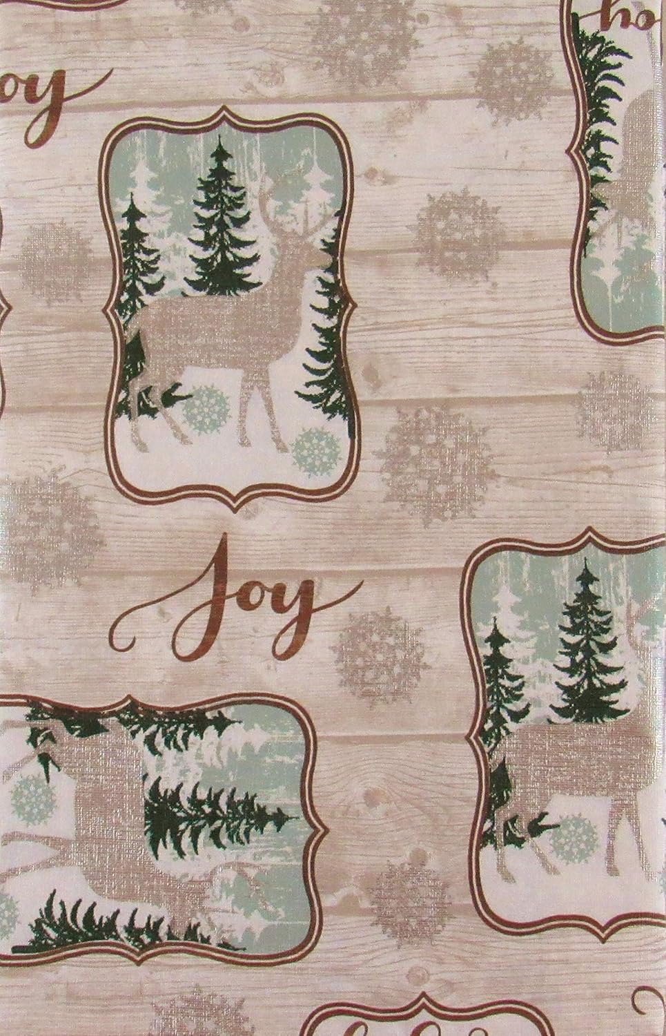 Emblems of Reindeer in Winter on Wood Siding Vinyl Flannel Back Tablecloth (60" Round)