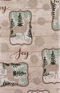 Emblems of Reindeer in Winter on Wood Siding Vinyl Flannel Back Tablecloth (60" Round)