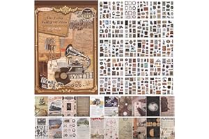 Auguro Vintage Scrapbook Stickers Book with 413 Stickers and 20 Sheets of Scrapbook Paper Adult DIY Stickers Sticker Book for journaling Vintage Ephemera Stickers washi Stickers