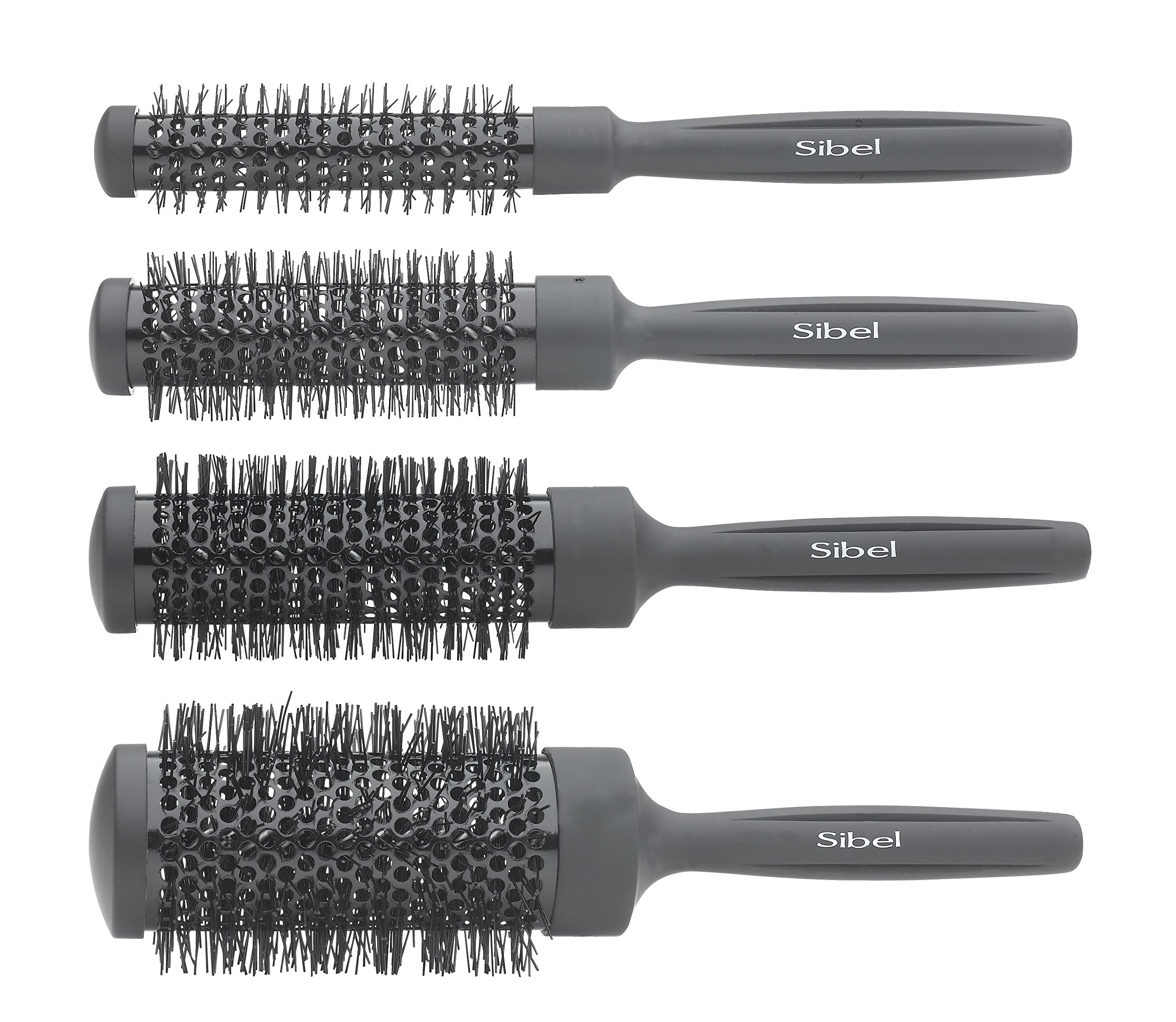 Sibel Ceramic Heat-Retaining Radial Brush Set of 4 - Black