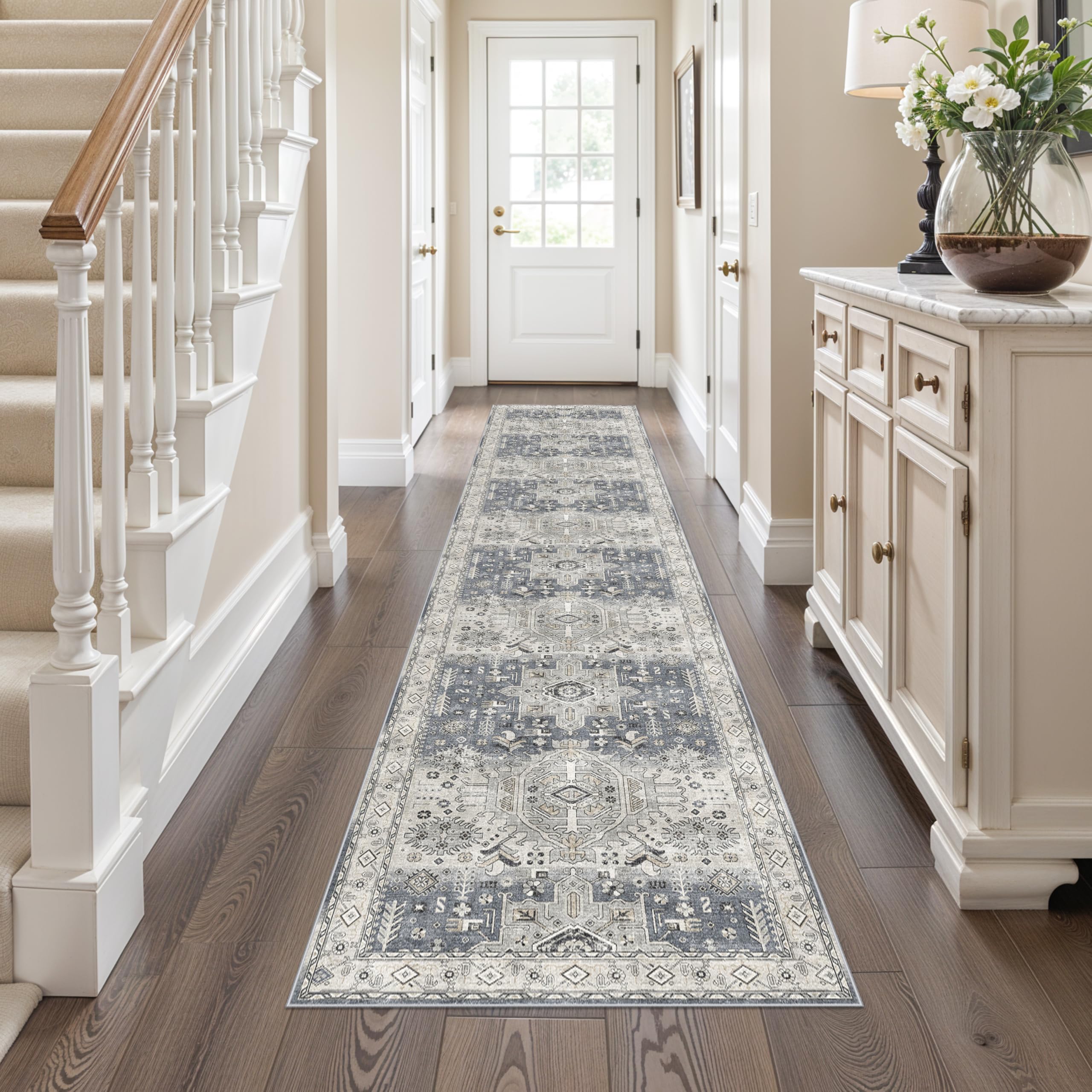 Photo 1 of **USED - MINOR DAMAGE**
Washable Kitchen 2x10 Runner Rug: Indoor Vintage Hallway Rugs Non-Slip Low Pile Carpet for Living Room Bedroom Stain Resistant Soft Thin Floor Decor Mat for Bathroom Entryway (Grey,2X10)