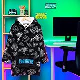 Fortnite Oversized Hoodie Blanket for Kids Teens Fleece Poncho Black White view 3