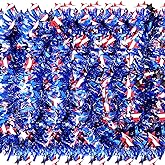 WILLBOND 6 Pcs Total 40 Feet 4th of July Decoration Red White Blue Tinsel Garland Patriotic Metallic Chunky Glitter Tinsel for Memorial Day Independence Day Celebration Holiday Decorations