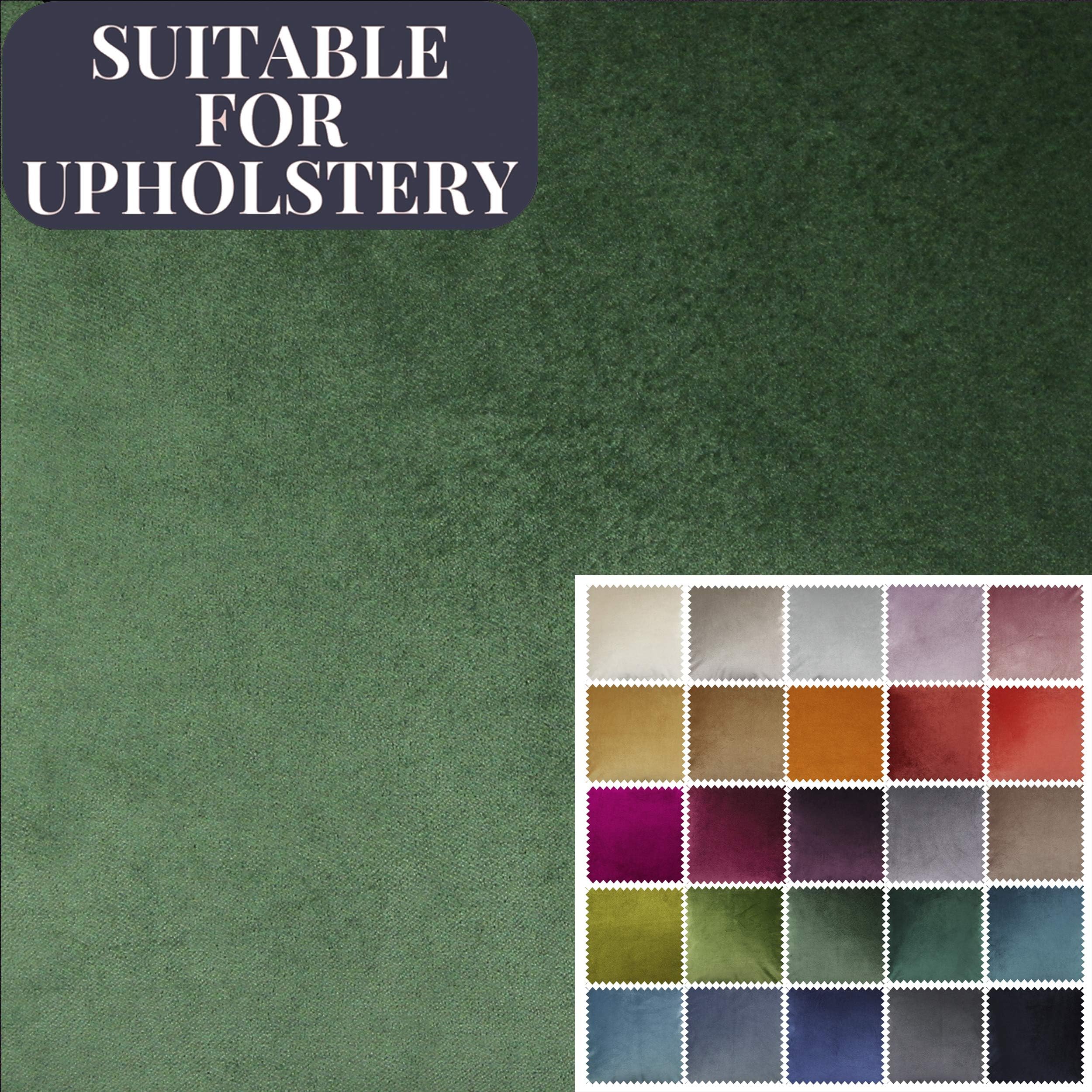 McAlister Textiles Velvet Moss Green Metre, Plain Matt Craft + DIY Sewing + Crafting Materiall Fabric Roll Swatch for Curtains 140 cm
