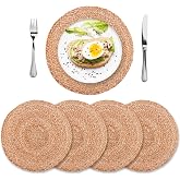 Eco Crave Round Jute Placemats, Set of 4, 13 Inch | Woven table mats for everyday dining, farmhouse table settings and special gatherings.