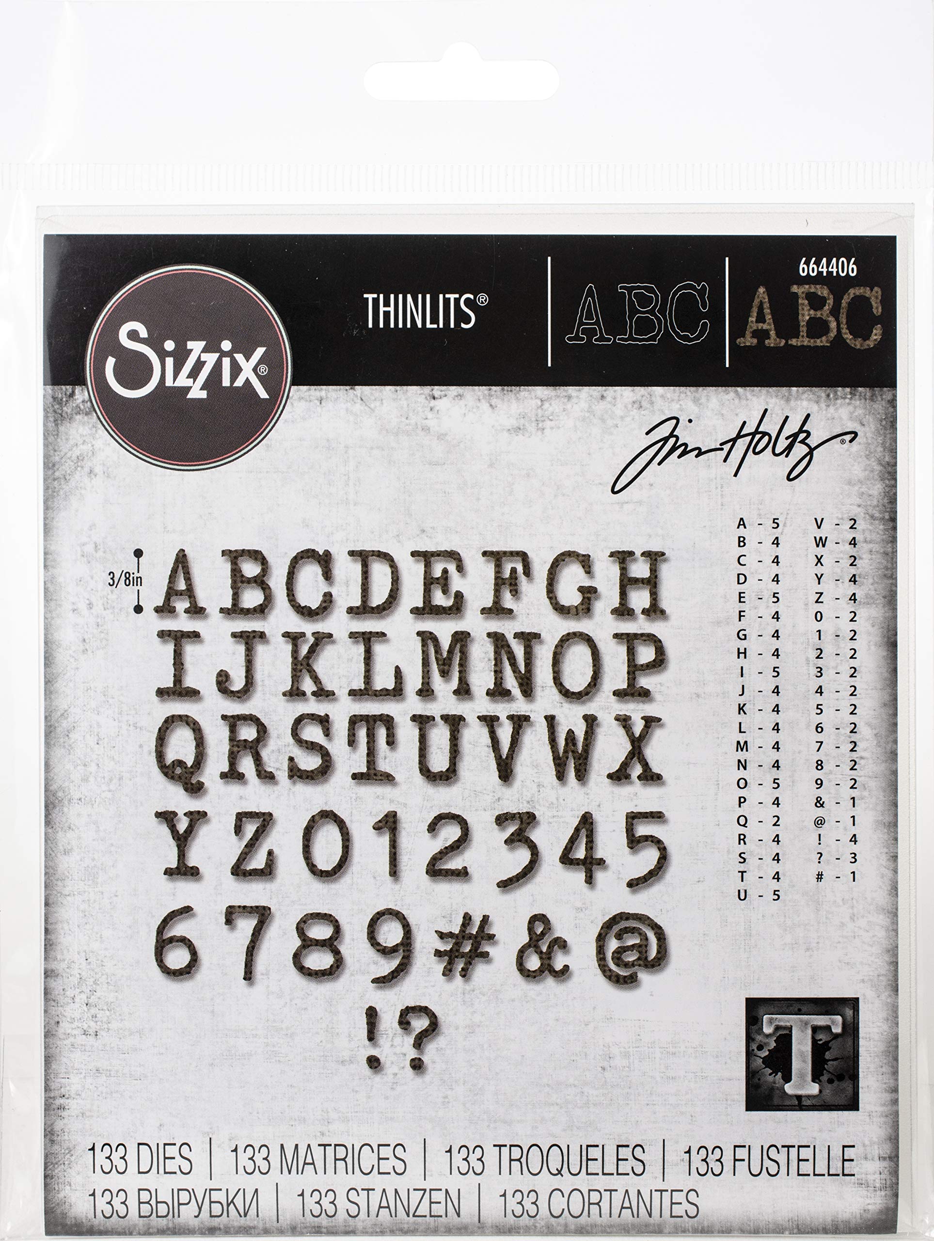 Sizzix Thinlits Die Set 123 Pack 664406 Alphanumeric Tiny Type Upper by Tim Holtz, Multi-Colour, One Size