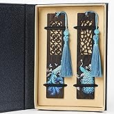 SNCCJ Handmade Wooden Bookmark, 2 Pieces Vintage Style Reading Book Markers with Pendant, Gift Box Set Ideal for Book Lover Librarian Readers Bookworm (Peacock)