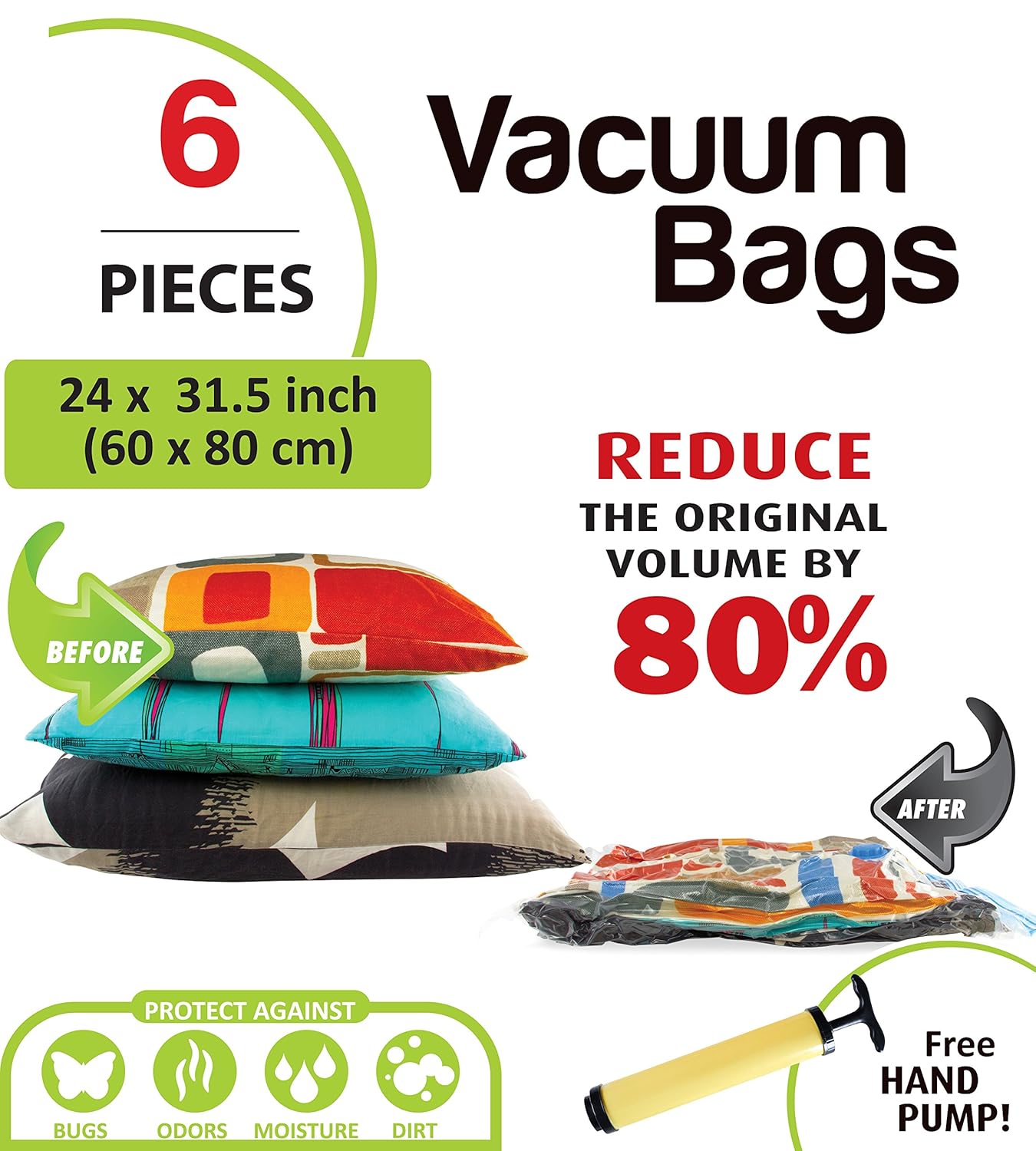6 PC Vacuum Storage Bags Space Saver Set Vacuum Bags With Travel Pump
