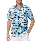 FISHEAL Men's Hawaiian Shirt Short Sleeves, Casual Hawaii Button Down Beach Tropical Shirts for Mens Summer Trip Vacation