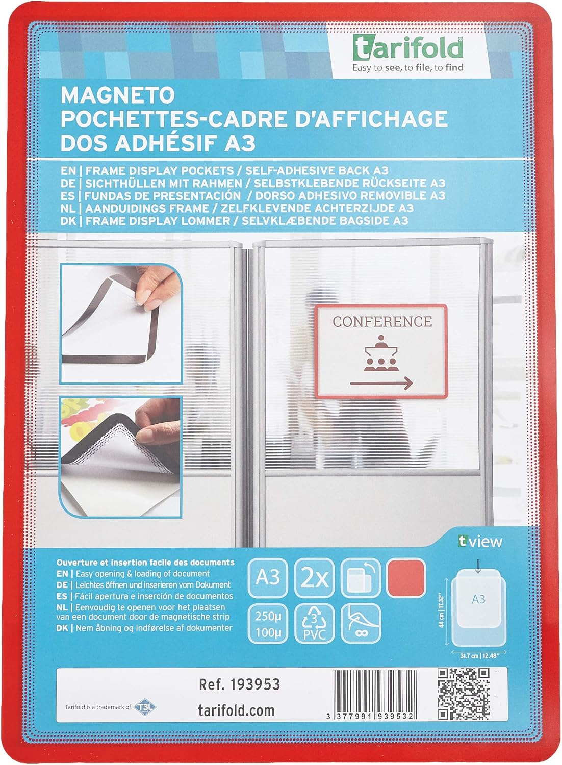 Tarifold A3 Red Magnetic Self Adhesive Back Frame, adesivo - Image 4