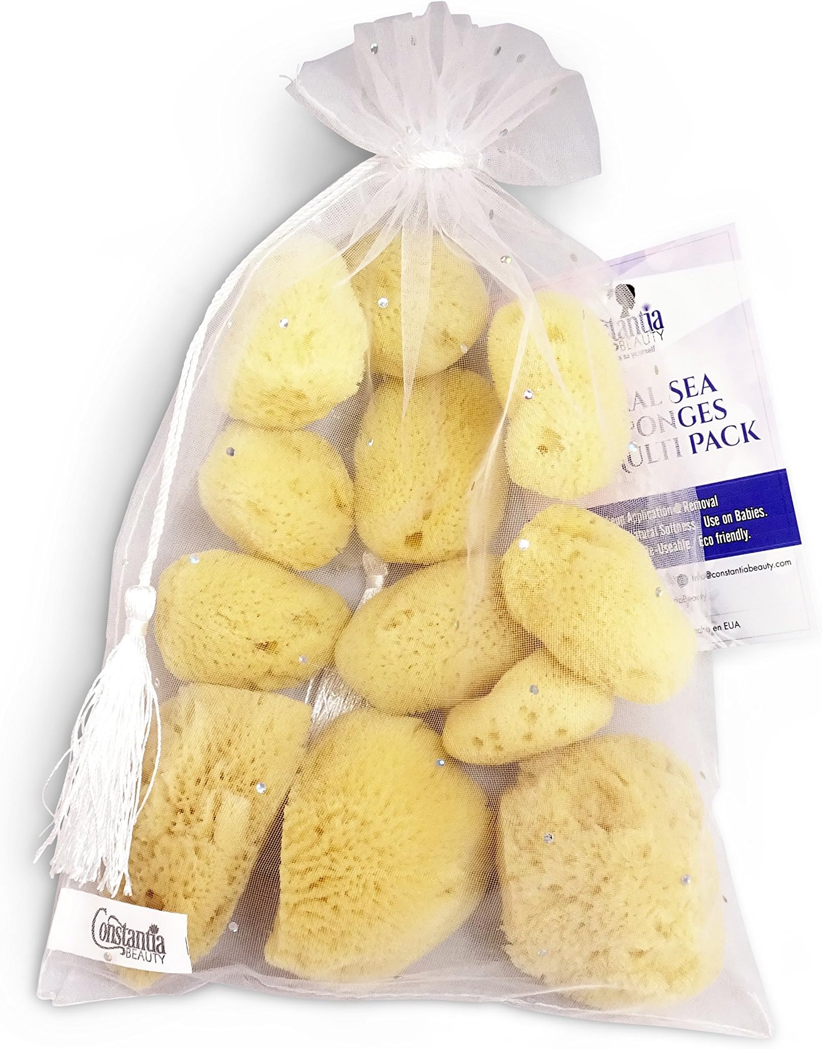 Natural Sea Silk Sponges 12pk - For Cosmetic Use, Makeup Application & Removal, Face & Eye Cleaning, 1.5"-3" sized like cotton balls with Luxury Gift Bag by Constantia Beauty