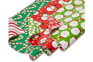 American Greetings 120 sq. ft. Reversible Kids Christmas Wrapping Paper Bundle, Santa, Snowmen and Candy Canes (3 Extra Wide Rolls 40 in. x. 12 ft.)