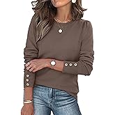 Womens Sweaters Fall Fashion 2025 Long Sleeve Button Cuff Soft Knit Pullover Trendy Tops Dressy Casual Blouses