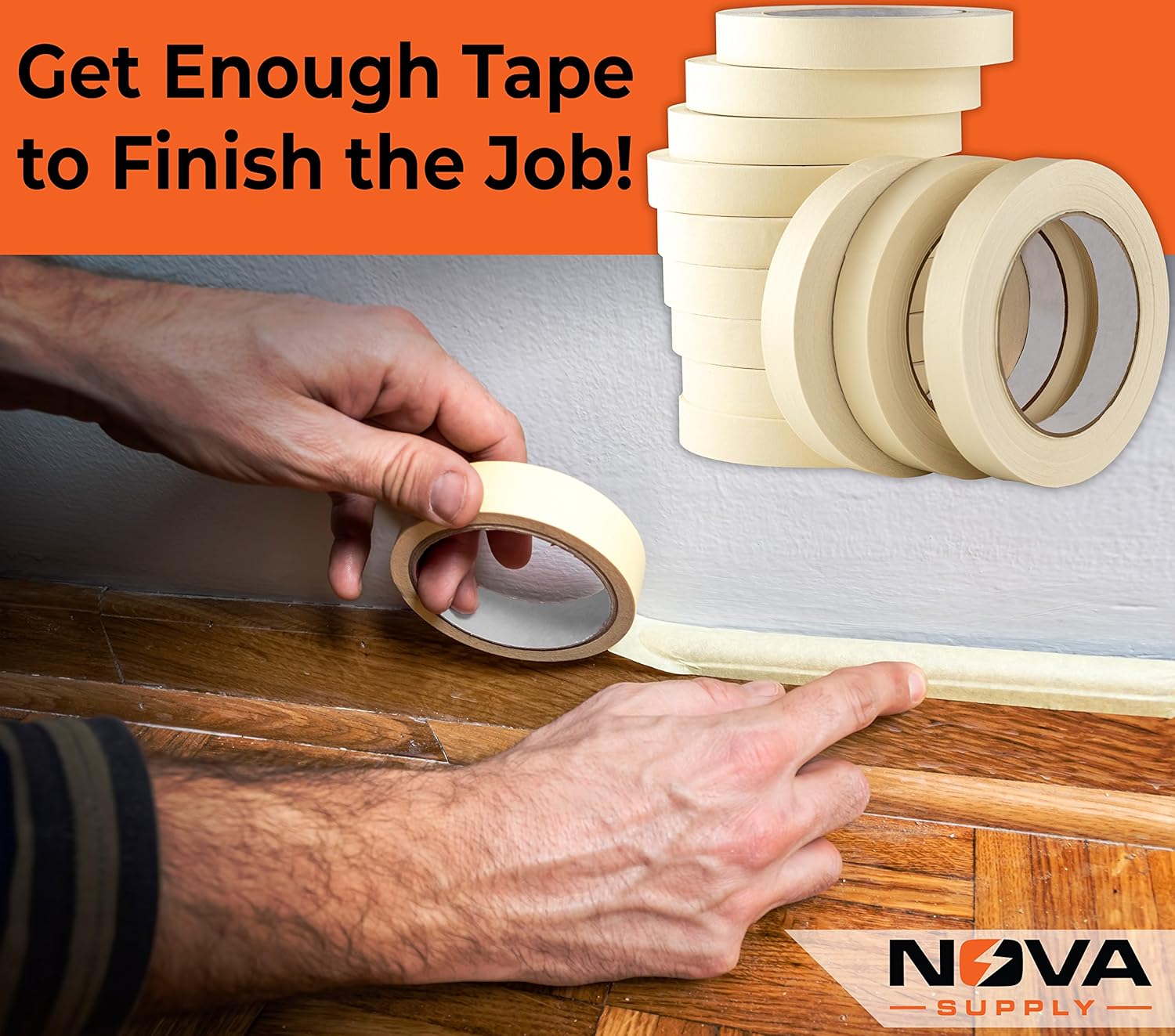 Nova Supply 3/4 in Pro-Grade Masking Tape. 60 Yard Roll 12 Pack = 720 Yards of Multi-Use, Easy Tear Tape. Great for Labeling, Painting, Packing and More. Adhesive Leaves No Residue. : Office Products