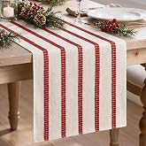Artoid Mode Red Farmhouse Woven Stripe Christmas Table Runner, Seasonal Holiday Boho Rustic Kitchen Dining Table Decoration for Home Party Decor 12x60 Inch