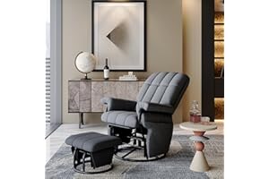 AODAILIHB Swivel Glider Recliner with Ottoman, 360 Rocking Chair with Foot Rest Recliner Chair Indoor Rocking Chair with Side Pockets Nursery Chairs for Living Room, Bedroom, Office (Grey)
