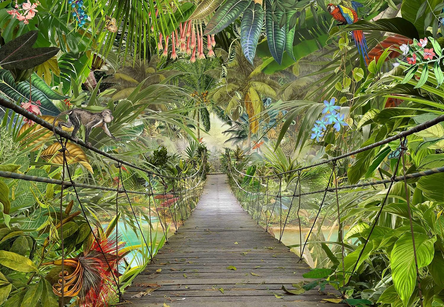 Komar 3D-8-977 Photo Wallpaper Wall Decor Rainforest Jungle Tropic Rainforest Bridge 3D-8-977 Green 8 Pieces