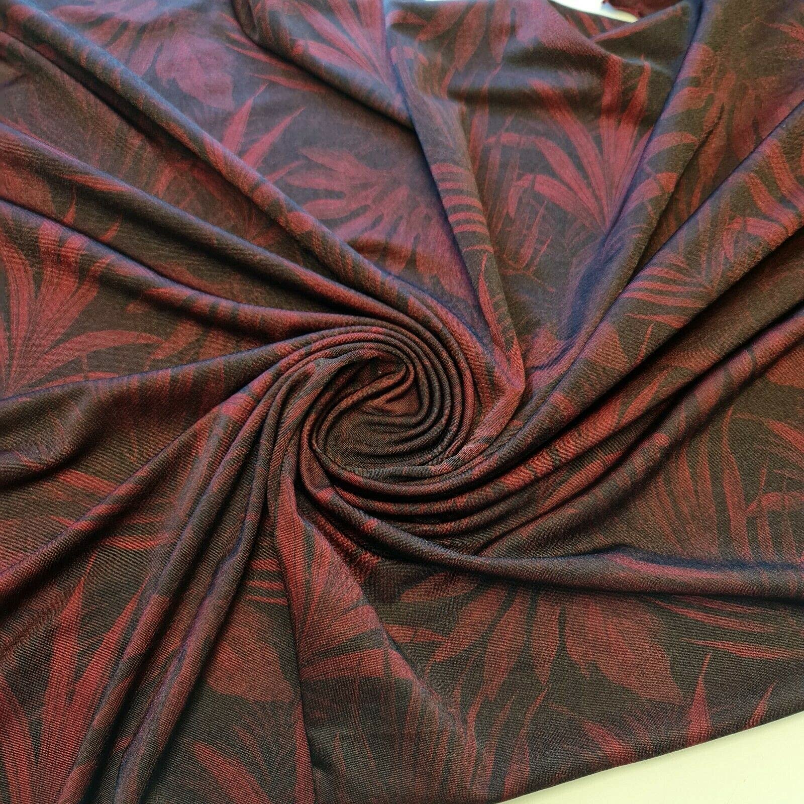 Plain/Printed ITY Spandex Jersey Elastane Stretch Dress Leggings Fabric 58" - 150cm Wide Sold As 1 Meter Pre - Cut Lengths (Black Maroon Floral #2)